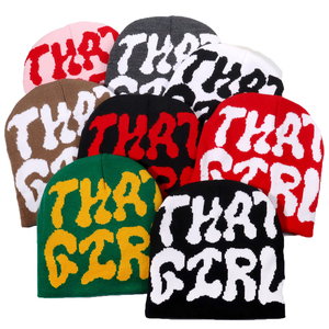 Confortable hommes lettre Jacquard tricoté personnalisé votre Logo revers sport Jacquard tricoté Beanie mode hiver jacquard Beanie - Product Image 1