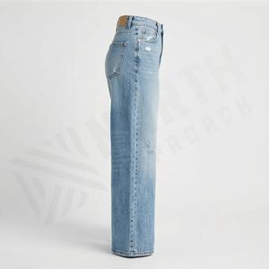 Jeans Rectos de Cintura Media Transpirables para Mujer, Diseño de Mezclilla Ligero y Cómodo, Color Personalizado, Ropa Casual Urbana de Algodón - Product Image 3