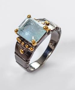 Blue Aquamarine <b>Rhodium</b> Stacking <b>Ring</b> Designed for Elegant Layered Wear Wedding Ocean Inspired Calm Timeless Classic Style - Product Image 1