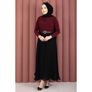Robe moulante bordeaux avec détails en pierres et effet sable - Product Image 2