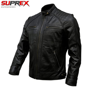 Veste de moto vintage unisexe en polyester/coton imperméable et respirante, effet usé, noir et marron - Product Image 6