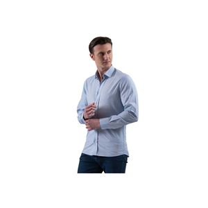 Chemise pour homme en coton élégant à motifs bleu sur blanc - Product Image 6