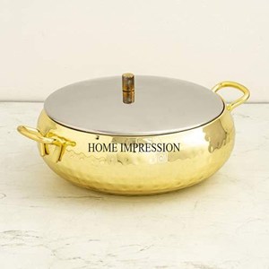 Casserole de forme ronde finie en émail de couleur blanche avec poignée plaquée or pour une meilleure prise en main Fournitures de cuisine pour hôtels et restaurants - Product Image 2