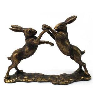 Danse Bronze Lapins Showpiece Vaisselle Objet Sculpté À La Main Bronze Lapin Sculpture Modèle Décoratif Pour Noël - Product Image 3