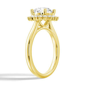 Anillo de Compromiso de Oro de 18K con Forma de Flor, Engastado con Rodio, Moissanita Redonda Incolora de Corte Brillante y Excelente Corte - Product Image 2