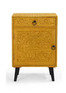 Elegant Handmade Nightstand 2 Drawers Carved Floral Design Smooth Whitewashed Finish Sturdy Build Modern <b>Bedroom</b> <b>Furniture</b> - Product Image 3