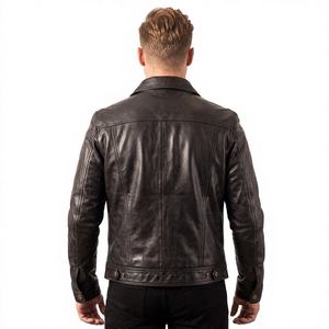 Veste en cuir véritable pour homme, personnalisable, style motard décontracté, lavée, écologique, imperméable, épaisse, pour l'automne - Product Image 3