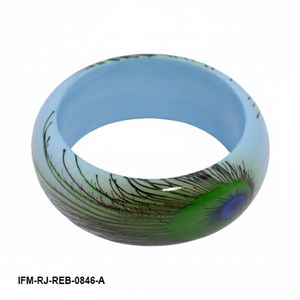 Handmade Light Blue Resin Bangle <b>Bracelet</b> with Peacock <b>Feather</b> Design Wide Chunky Statement Jewelry for Women - Product Image 5