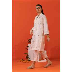 Chemise en coton cambric brodée à manches trois-quarts et pantalon teint - KST-43094 - Product Image 2