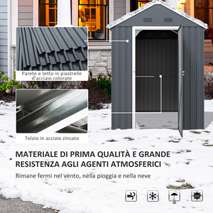 Outsunny Cobertizo de jardín Almacenamiento de herramientas en acero galvanizado y PP con ventana, 259x172x222 cm, gris y blanco - Product Image 4
