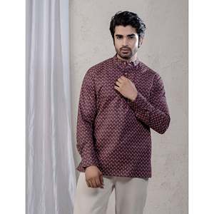 Kurta Corta Informal de Algodón Estampado para Hombre con Mangas Largas - Product Image 3