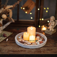 Plateau décoratif personnalisé, fantaisie, marque privée, style ferme bohème, fait main, durable, blanc, pour bougies de Noël multi-usages