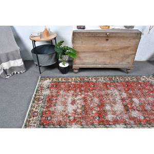 พรมตุรกีวินเทจสีแดงสีเบจ3.8 x 6.4ft ขนาดใหญ่ดีไซน์ขนสัตว์เย็บปะติดปะต่อกันสำหรับห้องโถงห้องนอนทรงสี่เหลี่ยมด้านหลังทำจากยาง - Product Image 2