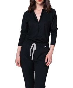 <b>Womens</b> <b>Black</b> Medical Scrub Suit Long Sleeve Top with Drawstring <b>Pants</b> Comfortable Nurse Uniform for Hospital BY BS 2026 - Product Image 1