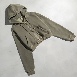 เสื้อฮู้ดคอตตอนแบบซิปรูดซิปสำหรับผู้หญิงเสื้อครอปแบบมีฮู้ด - Product Image 3