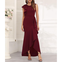 Solide haute fente Maxi robe moulante femmes été formel mariage à manches t-shirt haut moyen coréen à manches une robe doublée