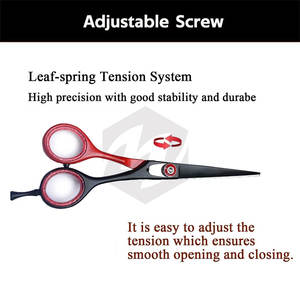 Kit de Tijeras de Peluquería con Recubrimiento de Color Rojo y Negro, Tijeras de Acero para Cortar y Entresacar Cabello con Navaja de Barbero y Diseño Ergonómico para los Dedos - Product Image 6