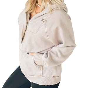 Sudadera con capucha con cremallera de ácido personalizada para mujer, aspecto Vintage sólido, algodón de poliéster de gran tamaño, informal, para invierno, respetuoso con el medio ambiente - Product Image 3