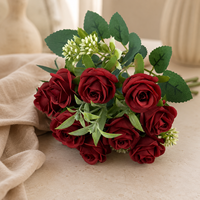 Bouquet de roses artificielles modernes en plastique réaliste, fleurs artificielles scintillantes en cristal, faites à la main, respectueuses de l'environnement, pour mariage