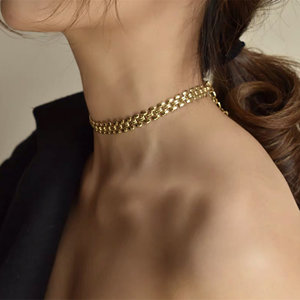 Chunky plaqué or panthère lien chaîne tour de cou épais bracelet de <span class=keywords><strong>montre</strong></span> chaîne déclaration collier or Vintage tour de cou cadeau pour elle - Product Image 1