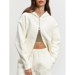 เสื้อมีฮู้ดสองชั้นแบบมีซิปโอเวอร์ไซส์สำหรับผู้หญิงลายโลโก้แบบกำหนดเองที่ปกเสื้อแบบไหล่ตกด้านหน้า - Product Image 4