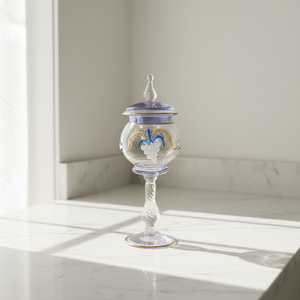 Brûleur d'encens en verre soufflé à la main LW68 Premium 20 cm, résistant à la chaleur, motif doré, art populaire égyptien, pour Bakhoor Oud - Product Image 4