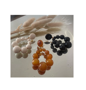 Pendientes de tuerca con cuentas de resina para mujer, diseño hueco redondo con patrón geométrico para pendientes de aniversario o regalo - Product Image 1