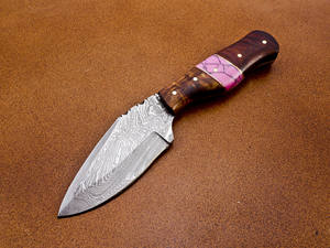 OEM Customizable Damascus Steel Hunting <b>Knife</b> Handmade Ash Wood Pakka Handle Leather Sheath <b>Twisted</b> Pattern-Available for - Product Image 3