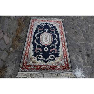 Alfombra turca clásica negra roja Vintage de 3,1X5,1 pies de lana de área grande con patrón de retazos de respaldo de látex para pasillo o habitación - Product Image 1