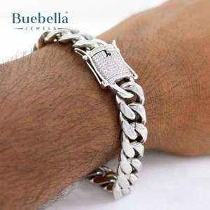 10mm Iced Out White Gold Plated 925 Sterling Silver Miami Cuban Bracelet para hombres - Product Image 1