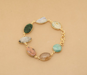 Handmade 18K Gold Plated Link Chain Jewelry with Amazonite, Jasper, Moonstone etc, Boho Chic Adjustable <b>Gemstone</b> <b>Bracelet</b> - Product Image 1