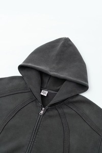 Sweat à capuche en polaire surdimensionné respirant à fermeture éclair, style streetwear vintage, effet délavé, patchwork numérique, hiver 2026 - Product Image 5