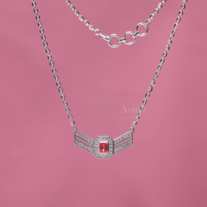 Collar con Colgante de Barra Geométrica de Esmeralda Rosa, Corte Brillante, Diamante Cultivado en Laboratorio con Certificación IGI, Rodio, Plata Sólida 925, para Boda - Product Image 4