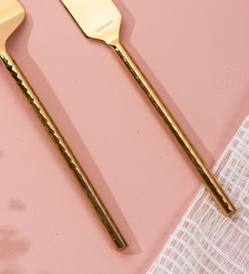 Cake Cutting <b>Knife</b> Serve Pastry Piece | Decorative Golden Serving Set | Pizza Slicer Dessert Gold with Mango Wood Handle - Product Image 5