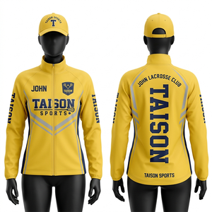 Women lacrosse training <b>jacket</b> 280 GSM polyester spandex blend breathable yellow with <b>grey</b> panel design custom embroidery h - Product Image 1