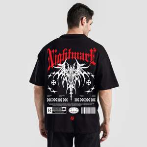 เสื้อยืดฮิปฮอปโอเวอร์ไซส์ลายกอธิคสีดำ ผ้าเจอร์ซีย์เนื้อวาฟเฟิลลายแอนิเมชั่นและลายเรียบ น้ำหนัก 240 กรัม ดีไซน์แบบอัดแน่น - Product Image 1