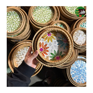 ถาดเสิร์ฟหวายประดับมุกมุกธรรมชาติ งานแฮนด์เมด ถาดเสิร์ฟไม้ไผ่สานหวาย - Product Image 4