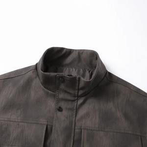 แจ็กเก็ตหนังมีฮู้ดสำหรับผู้ชายปกตั้งแบบลำลองไซส์ XS เคลือบผ้าใบ - Product Image 3