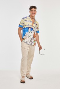 Camisa de Manga Corta con Cuello Cubano para Hombre, Nueva Colección 2026, con Estampado de Letras, Antiarrugas, Casual, para Uso Diario, Imperio Shop - Product Image 4