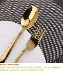 Ensemble de cuillères en acier inoxydable doré de qualité supérieure, couverts plaqués or de luxe pour dîner, dessert et cadeaux - Product Image 3