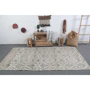 Tapis vintage turc écologique en patchwork 4,6x8,6 pieds, vert, en laine orientale avec envers en latex - Product Image 3