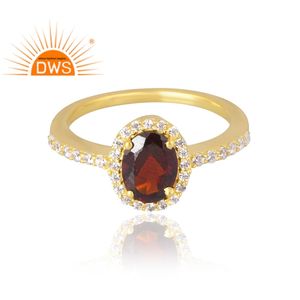 Latest Selling <b>925</b> Sterling <b>Silver</b> 18K Gold Plated Natural Cz & Garnet Gemstone <b>Ring</b> Demi Fine Jewelry Manufacturer - Product Image 3