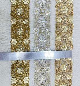 Vente en gros de 14 variétés de couleurs de passementerie métallique tressée, bordure en dentelle, bordure pour sari, dupatta, couture, artisanat, garniture en strass - Product Image 5