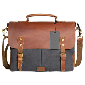 Unisex XL Genuine <b>Leather</b> Vintage Panelled Tote <b>Bag</b> Cross-Body Strap Zipper Closure Solid Pattern Portable Design for <b>Travel</b> - Product Image 2