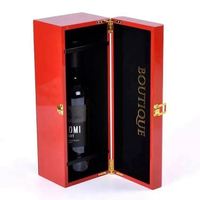 Boîte cadeau en bois pour vin, laquée rouge brillante, logo personnalisé, emballage en bois pour une seule bouteille
