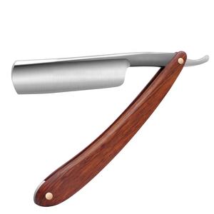 Maquinilla de afeitar de acero inoxidable de calidad profesional Simple, etiqueta personalizada, peluquero desechable, corte de garganta, mango de madera, Color plateado - Product Image 1