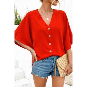 Blusa Aerobin de Manga Corta con Cuello en V y Botones Delanteros para Mujer de Jane's, Corte Holgado Informal - Product Image 2