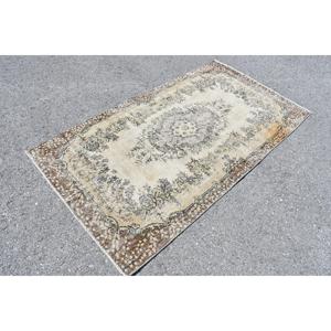 Vintage Turkish Rug, Area 3.8x6.7 ft (115x205 cm) Rug, <b>Brown</b> Persian <b>Wool</b> Rug - Product Image 4