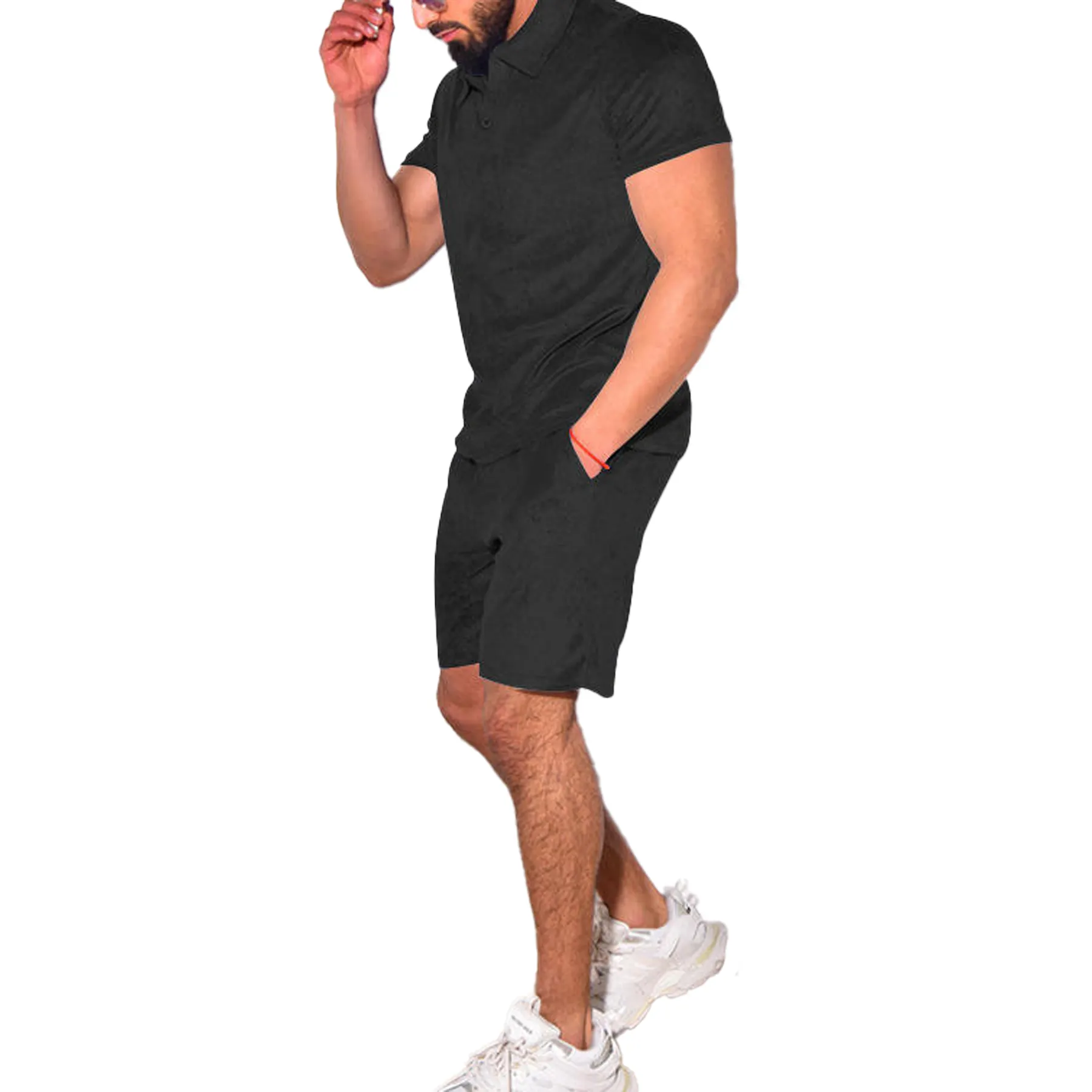 Yeni varış sert banyo havlusu Polo GÖMLEK şort erkek Set düz renk moda Hip Hop Streetwear artı boyutu takım elbise özel fabrika yaz