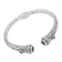 Brazalete de Plata de Ley 925 hecho a mano artesano bohemio con amatista, joyería religiosa cristiana para regalos, precio al por mayor a granel